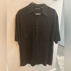 John Henry men’s button up black linen short sleeve shirt Medium